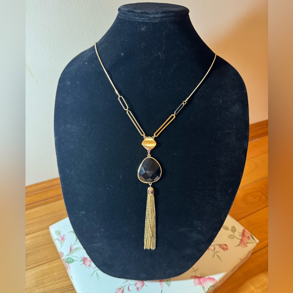 🖤 Belk Bold & Bright Jet Black Tassel Pendant Necklace NWT